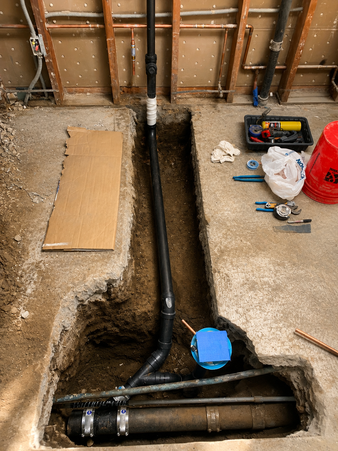 Repiping and underground plumbing progress