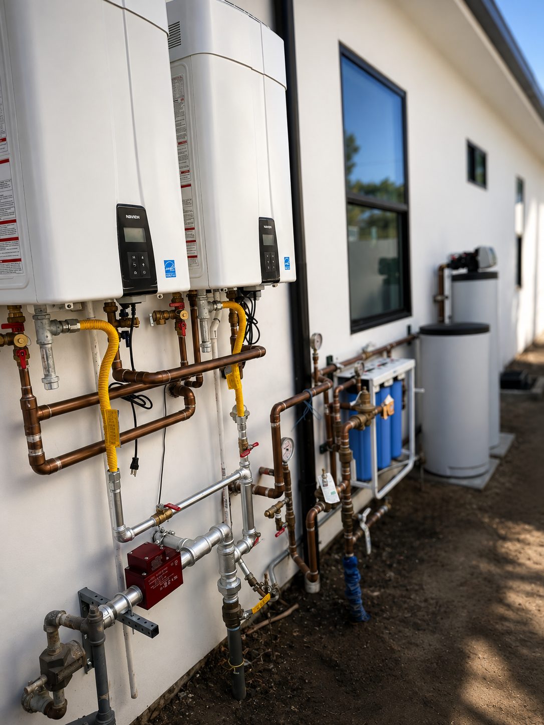 Tankless water heater installation on site