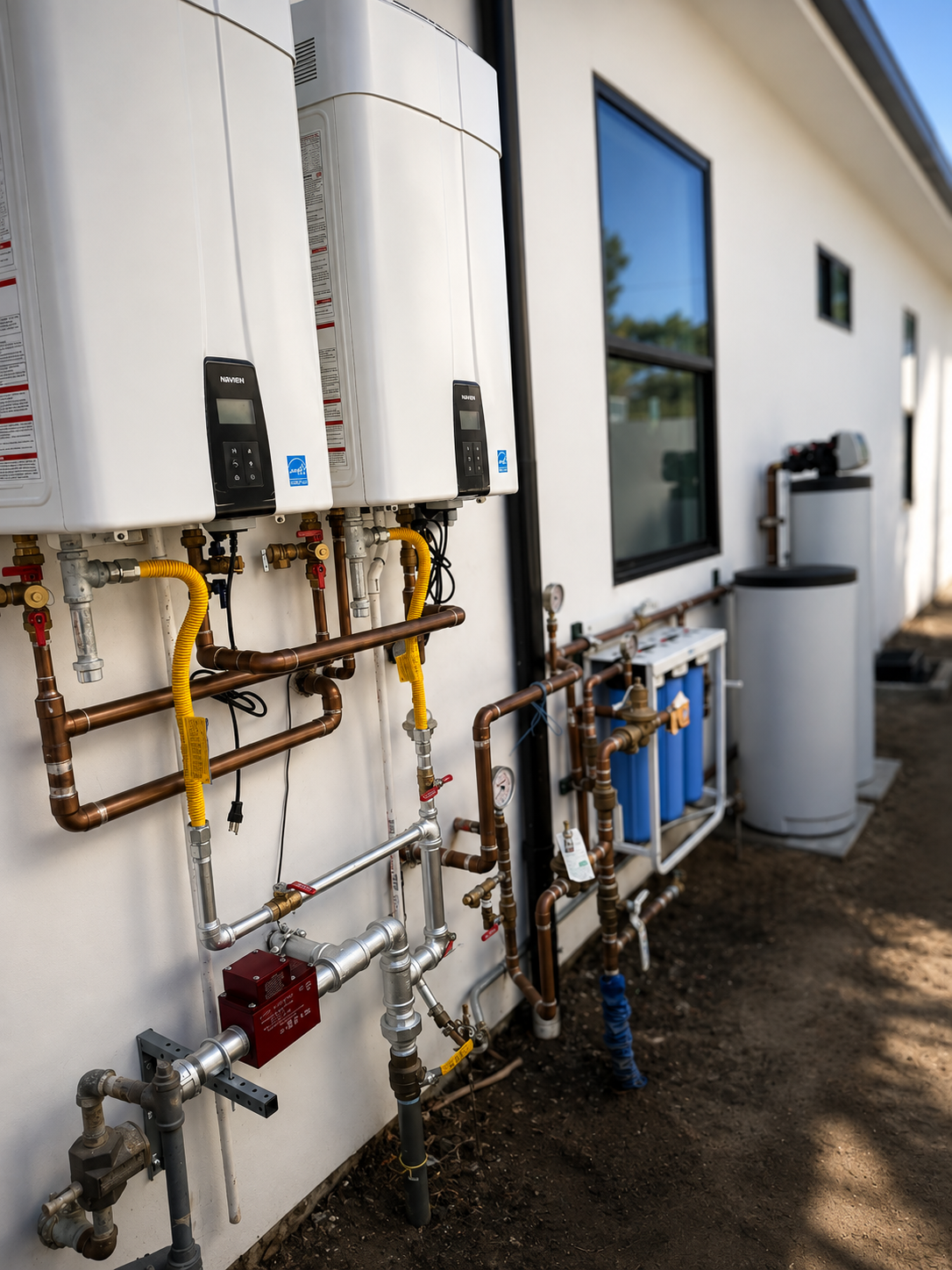 Tankless water heater installation on site